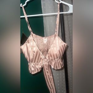 Blush Pink Pinstripe Tied Crop Top